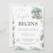 新しい章が始まるブルーストーリーブック赤ちゃんシャワー 招待状 (正面)