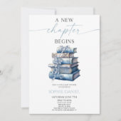 新しい章が始まるブルーボウ本ベイビーシャワー 招待状 (正面)