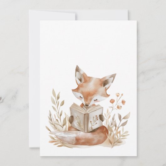 新しい章が始まる可愛いキツネストーリーブックベビーシャワー 招待状 (裏面)