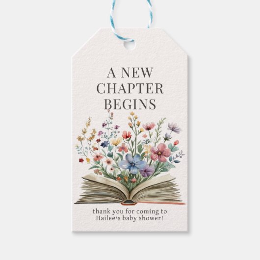 新しい章が始まる本の赤ちゃんシャワー贈り物ラベル ギフトタグ (正面)
