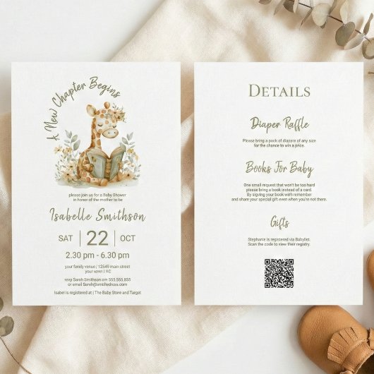 新しい章が始まる本ベビーシャワーQRコード 招待状