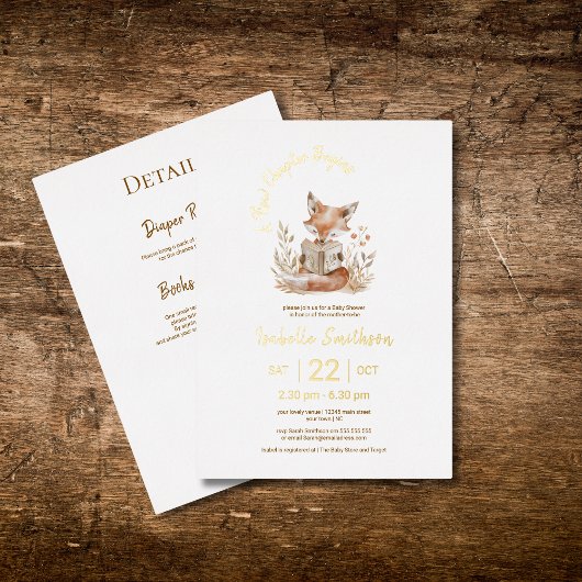 新しい章が始まる本ベビーシャワーQRコード 箔招待状