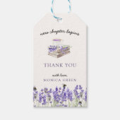 新しい章が始まる本ラベンダーの女の子ベビーシャワー ギフトタグ (正面)