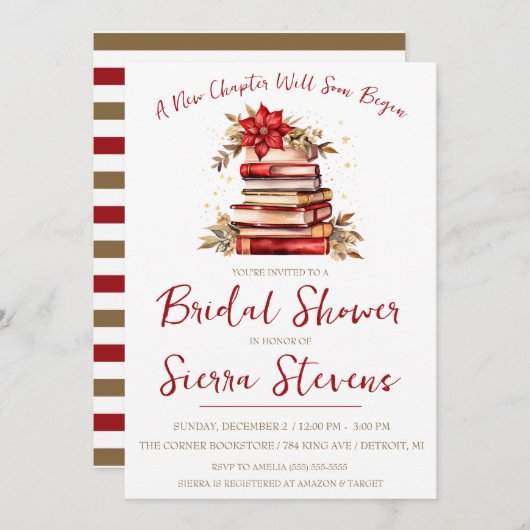 新しい章が始まる，クリスマステーマブライダルシャワー 招待状 (正面/裏面)