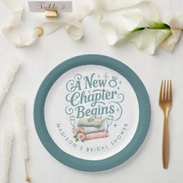 新しい章が始まる ティールグリッターのウェディングシャワーパーティー ペーパープレート