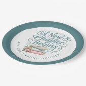 新しい章が始まる ティールグリッターのウェディングシャワーパーティー ペーパープレート (アングル)