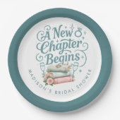 新しい章が始まる ティールグリッターのウェディングシャワーパーティー ペーパープレート (正面)