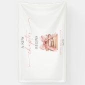 新しい章が始まる ピンクの蝶結びの本 ブライダルシャワーの装飾 横断幕 (縦)