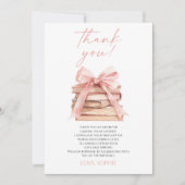 新しい章が始まる ピンクの蝶結びの本 ブライダルシャワー サンキューカード (正面)
