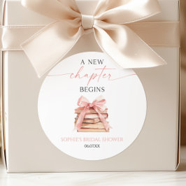 新しい章が始まる ピンクの蝶結びの本 ブライダルシャワー ラウンドシール
