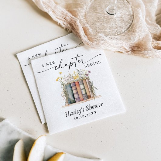 新しい章が始まる ブックテーマのブライズシャワー スタンダードカクテルナプキン