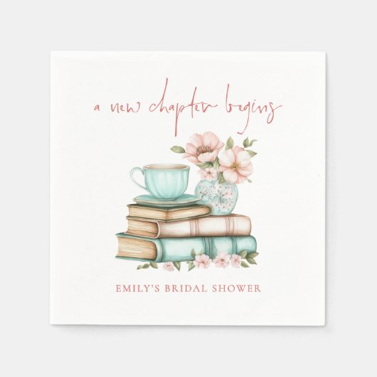 新しい章が始まる ブライダルシャワーの本の名前 スタンダードカクテルナプキン (正面)