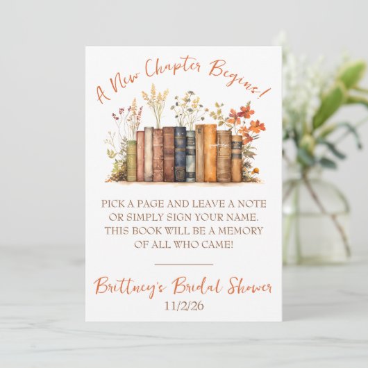 新しい章が始まる ブライダルシャワー ゲストブックの詩 招待状 (スタンド正面)