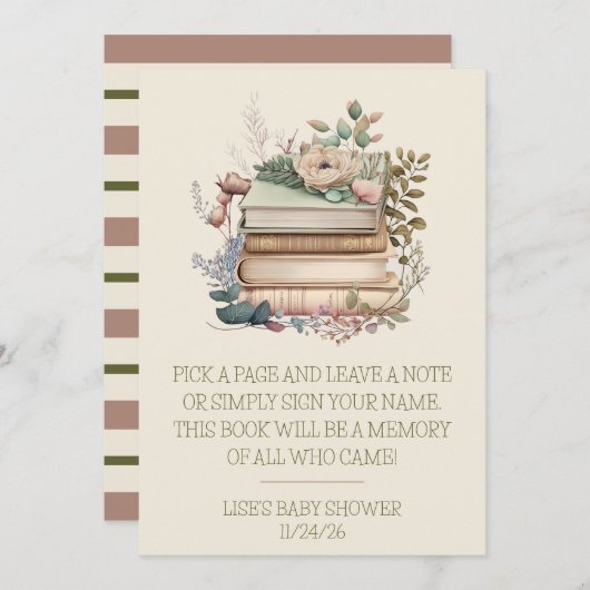 新しい章が始まる、ベイビーシャワーのゲストブックの詩 招待状 (正面/裏面)