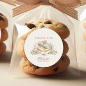 新しい章が始まる - ラスティックブックテーマのベイビーシャワー ラウンドシール