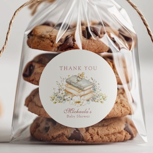 新しい章が始まる - ラスティックブックテーマのベイビーシャワー ラウンドシール