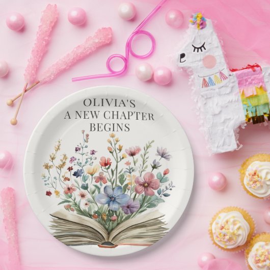 新しい章が始まる ワイルドフラワーの本 ベビーシャワー ペーパープレート (パーティー)