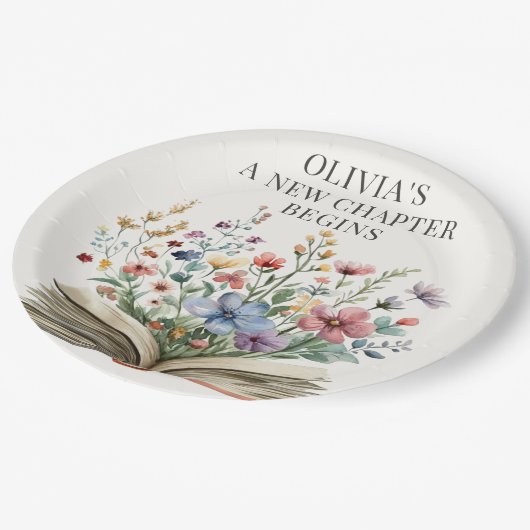 新しい章が始まる ワイルドフラワーの本 ベビーシャワー ペーパープレート (アングル)