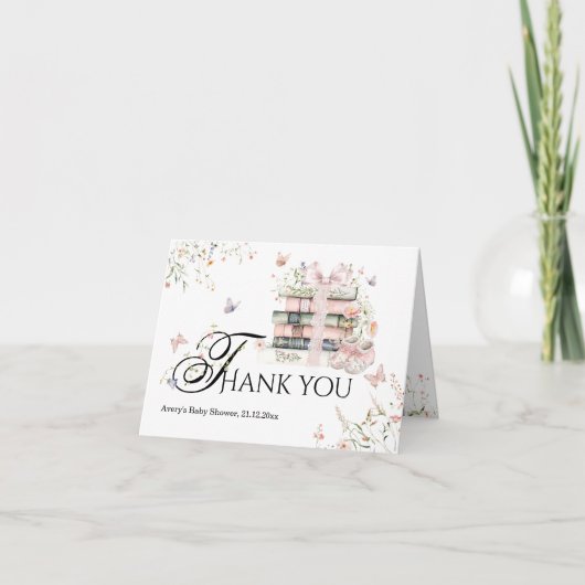 新しい章が始まる ワイルドフラワーベイビーガールシャワー サンキューカード (正面)