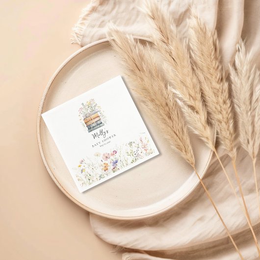 新しい章が始まる ワイルドフラワー ブック ベイビー シャワー スタンダードカクテルナプキン