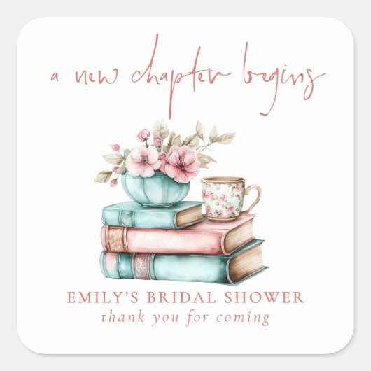 新しい章が始まる 本 ありがとう ブライダルシャワー スクエアシール (正面)