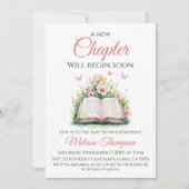 新しい章のピンクの女の子のランチ会の本のベビーシャワー 招待状 (正面)