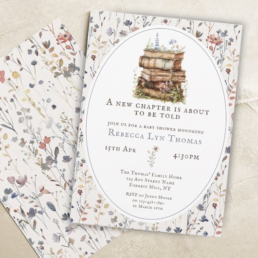 新しい章のベイビーシャワー 水彩画, 野の花 招待状