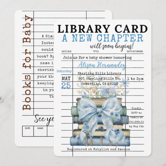 新しい章のベイビーシャワー BOY 招待状 (正面/裏面)