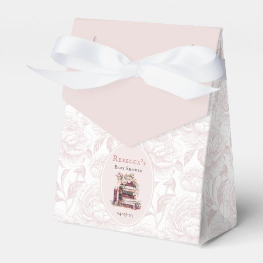 新しい章の古い本の赤ちゃんシャワー淡い色の赤面牡丹 フェイバーボックス (正面サイド)