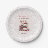 新しい章の古い本の赤ちゃんシャワー淡い色の赤面牡丹 ペーパープレート (正面)