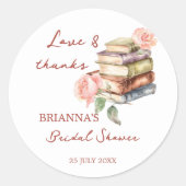 新しい章の始まりを祝う ブライダルシャワーのお土産 ストーリーブック ラウンドシール (正面)