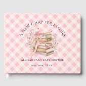 新しい章の始まり ピンクのリボンの本 ベビーシャワー ゲストブック (正面)
