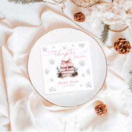 新しい章の始まり ピンクのリボン冬のベイビーシャワー スタンダードカクテルナプキン