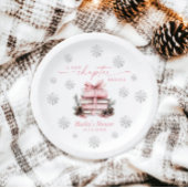 新しい章の始まり、ピンクのリボン冬のベイビーシャワー ペーパープレート