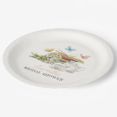 新しい章の始まり ブライダルシャワープレート おしゃれな蝶々と本のデザイン ペーパープレート (アングル)