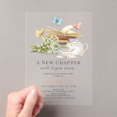 新しい章の始まり 紅茶セット 蝶々 本 結婚前のお茶会 アクリル招待状 (インサイチュ (ポータブル))