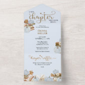 新しい章の本のテーマの男の子ベビーシャワー オールインワン招待状 (内側)