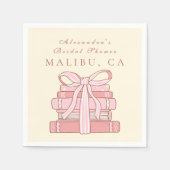 新しい章はピンクの本と弓のブライダルを始める スタンダードカクテルナプキン (正面)