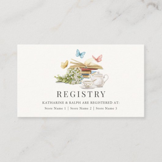 新しい章 バタフライ ウェディング ギフト レジストリー エンクロージャーカード (正面)
