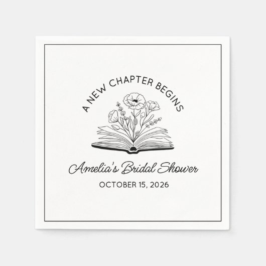 「新しい章」ブライダルシャワー本愛好家エレガント スタンダードカクテルナプキン (正面)