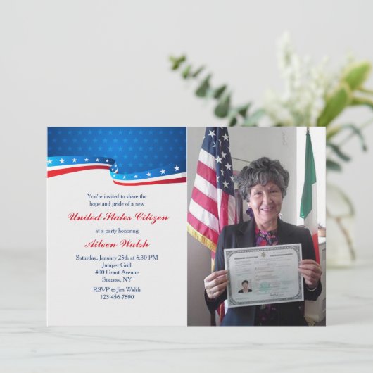 新しい米国の市民のパーティーの写真の招待状 招待状 (スタンド正面)
