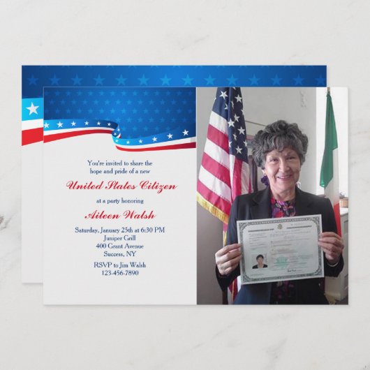 新しい米国の市民のパーティーの写真の招待状 招待状 (正面/裏面)