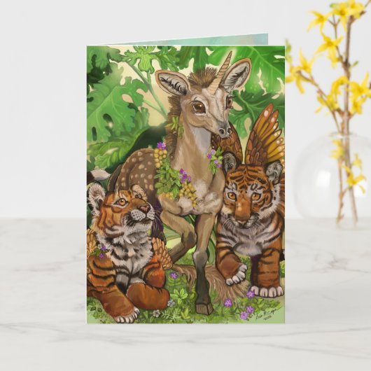 「新しい純真」ユニコーンのハッピーイースターカード カード (黄色い花)