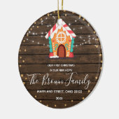 新しい素朴家で私たちの初めてのクリスマスを木材 セラミックオーナメント (左)