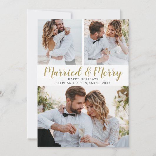 新しい結婚した写真メリーコラージュのクリスマス シーズンカード (正面)