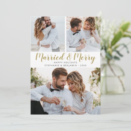 新しい結婚した写真メリーコラージュのクリスマス シーズンカード (スタンド正面)