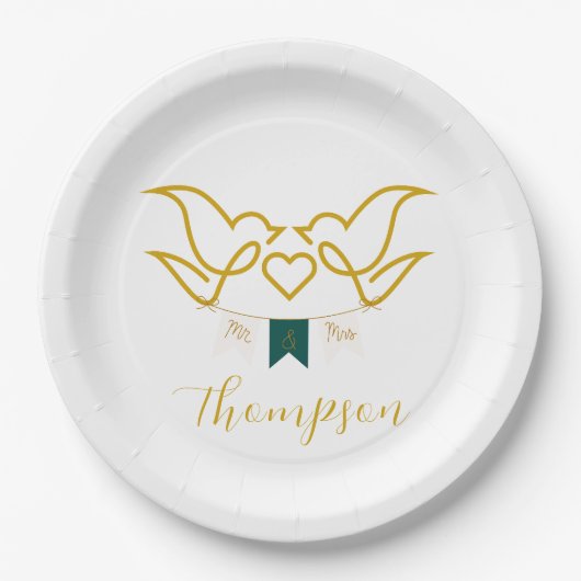 新しい結婚たった今結婚しました愛鳥 ペーパープレート (正面)