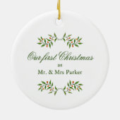 新しい結婚第1クリスマス写真セラミックオーナメント セラミックオーナメント (裏面)