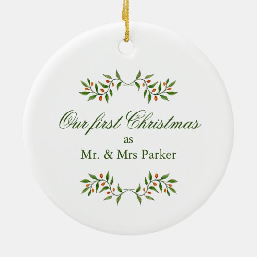 新しい結婚第1クリスマス写真セラミックオーナメント セラミックオーナメント (裏面)