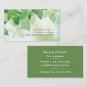 新しい緑の葉の輝きのスパ及び美しい 名刺 (正面/裏面)